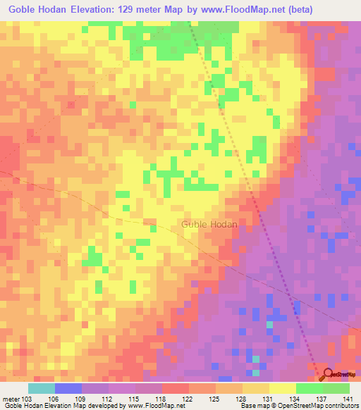 Goble Hodan,Somalia Elevation Map