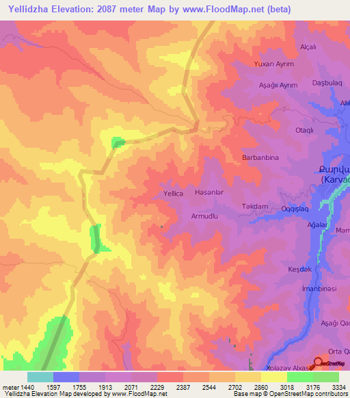 Yellidzha,Azerbaijan Elevation Map