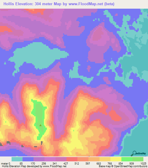 Elevation of Hollis,US Elevation Map, Topography, Contour