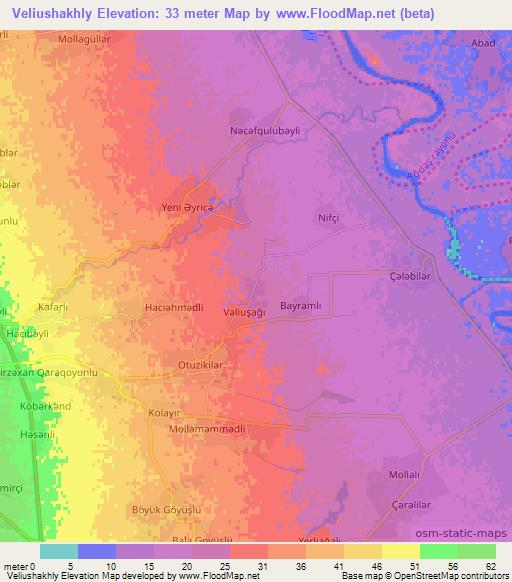 Veliushakhly,Azerbaijan Elevation Map