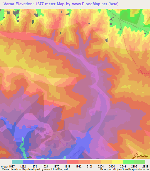 Varna,Azerbaijan Elevation Map