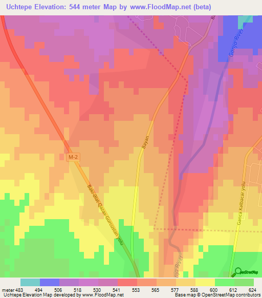 Uchtepe,Azerbaijan Elevation Map
