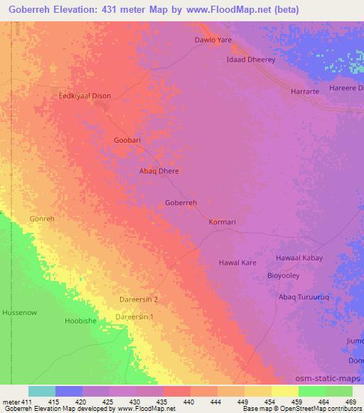 Goberreh,Somalia Elevation Map