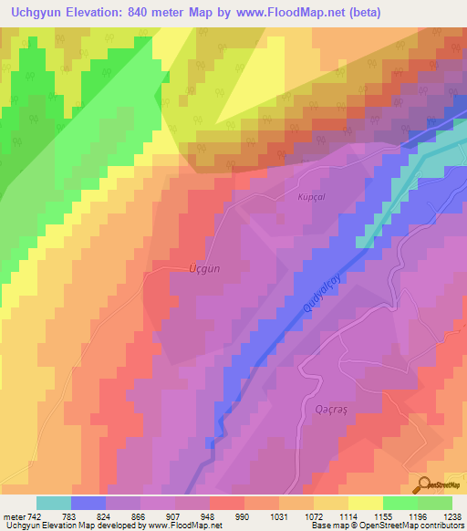 Uchgyun,Azerbaijan Elevation Map