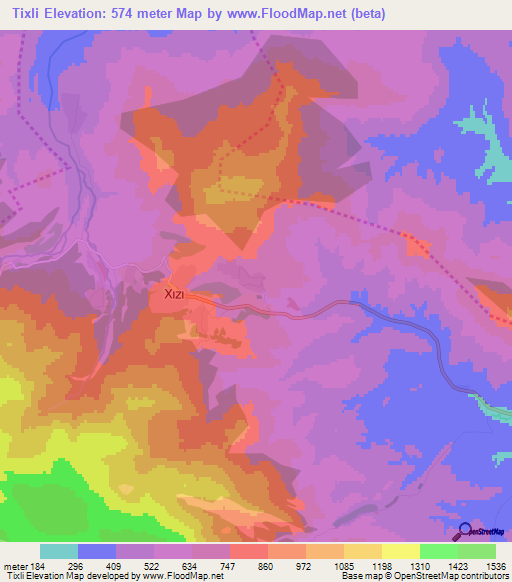 Tixli,Azerbaijan Elevation Map