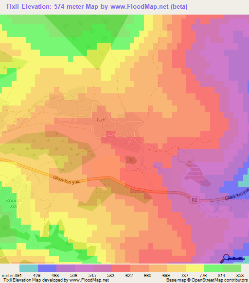 Tixli,Azerbaijan Elevation Map