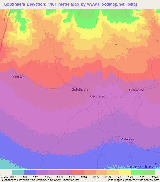 Gobdheere,Somalia Elevation Map