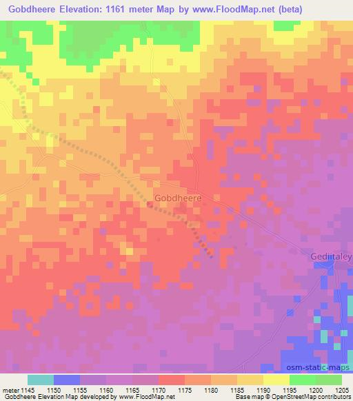 Gobdheere,Somalia Elevation Map