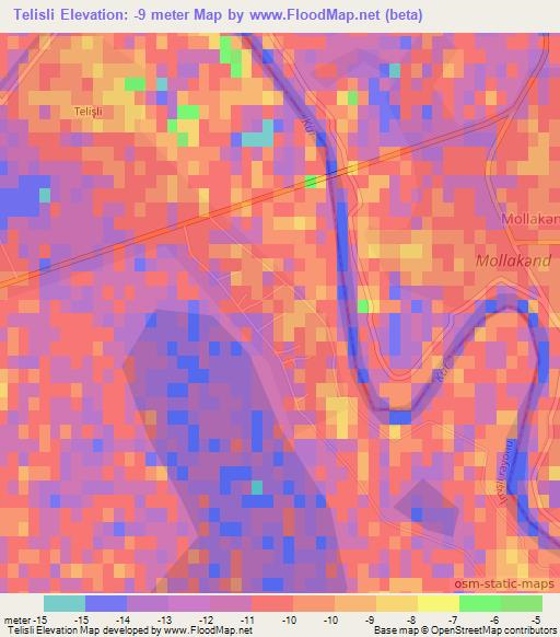 Telisli,Azerbaijan Elevation Map