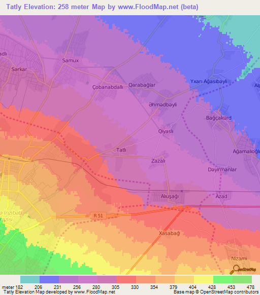 Tatly,Azerbaijan Elevation Map