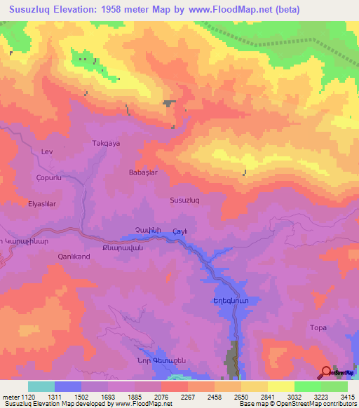 Susuzluq,Azerbaijan Elevation Map