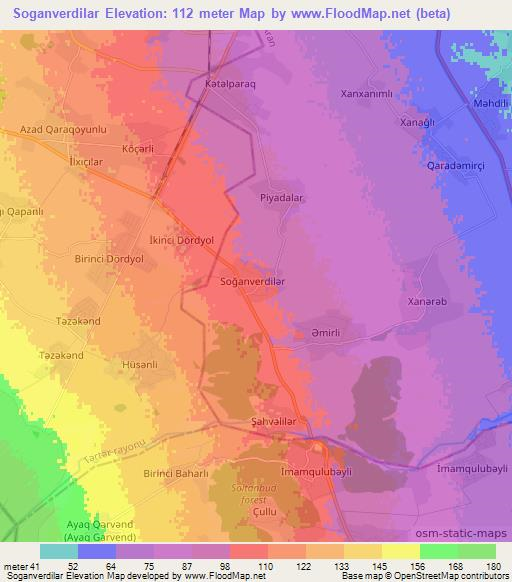 Soganverdilar,Azerbaijan Elevation Map