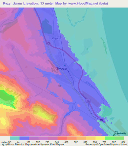 Kyzyl-Burun,Azerbaijan Elevation Map