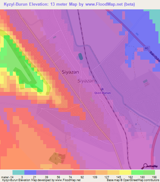 Kyzyl-Burun,Azerbaijan Elevation Map