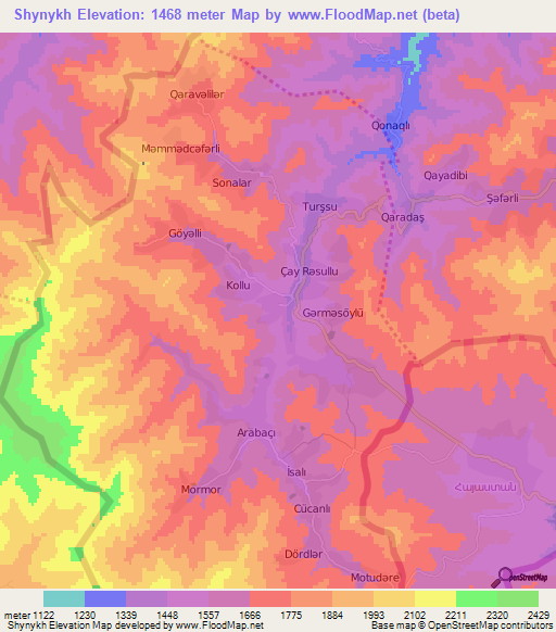 Shynykh,Azerbaijan Elevation Map