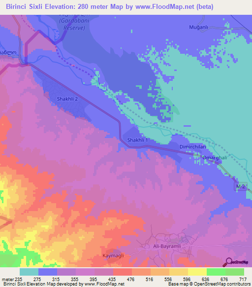 Birinci Sixli,Azerbaijan Elevation Map