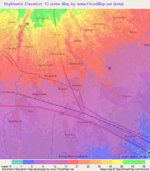 Shykhamir,Azerbaijan Elevation Map