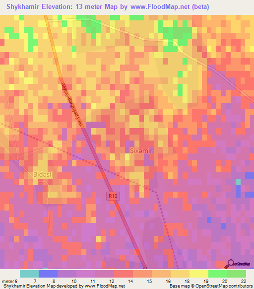 Shykhamir,Azerbaijan Elevation Map