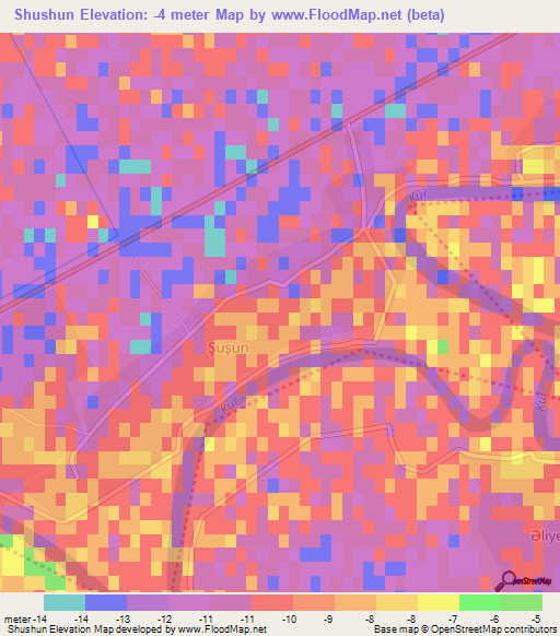 Shushun,Azerbaijan Elevation Map
