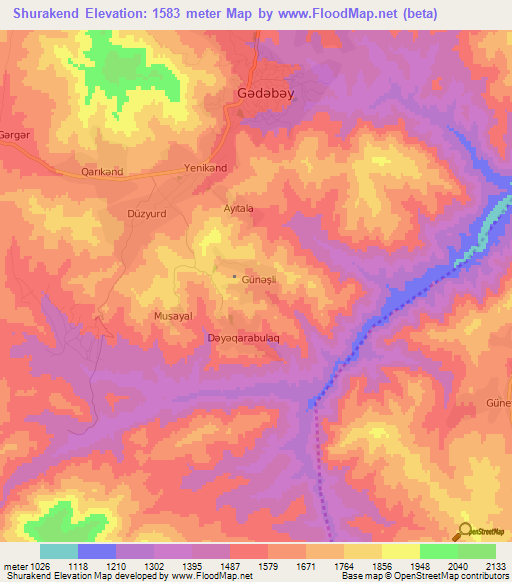Shurakend,Azerbaijan Elevation Map