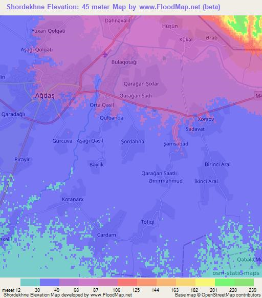 Shordekhne,Azerbaijan Elevation Map
