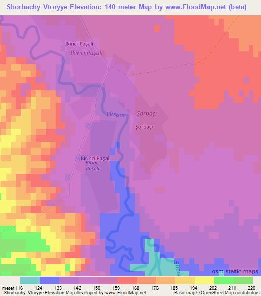 Shorbachy Vtoryye,Azerbaijan Elevation Map