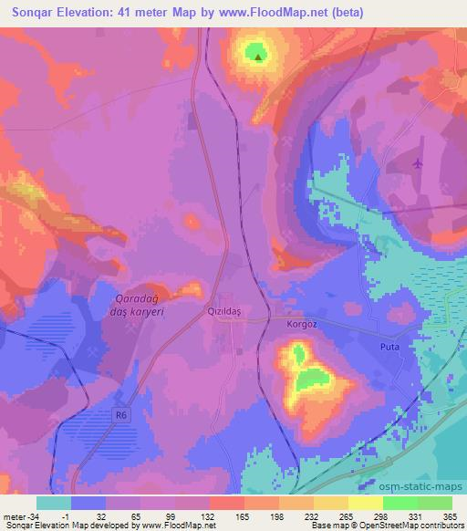 Sonqar,Azerbaijan Elevation Map