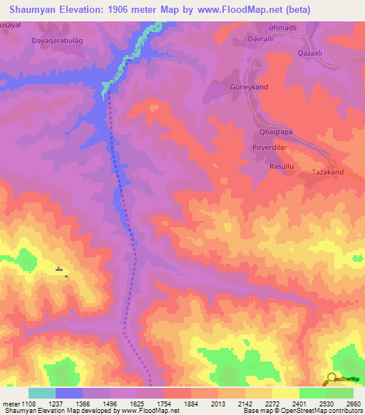 Shaumyan,Azerbaijan Elevation Map