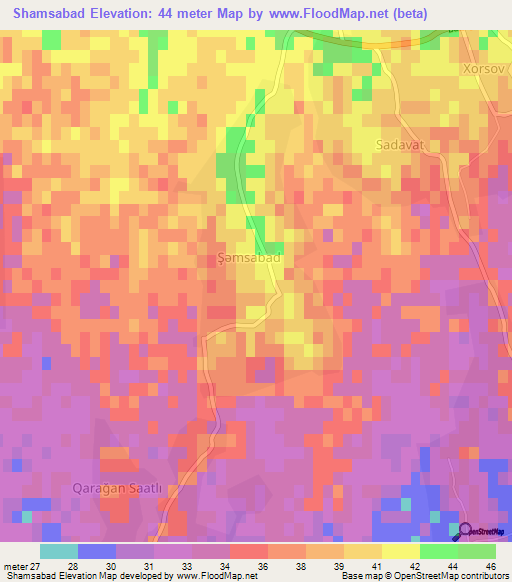 Shamsabad,Azerbaijan Elevation Map