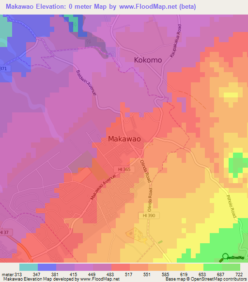 Elevation of Makawao,US Elevation Map, Topography, Contour