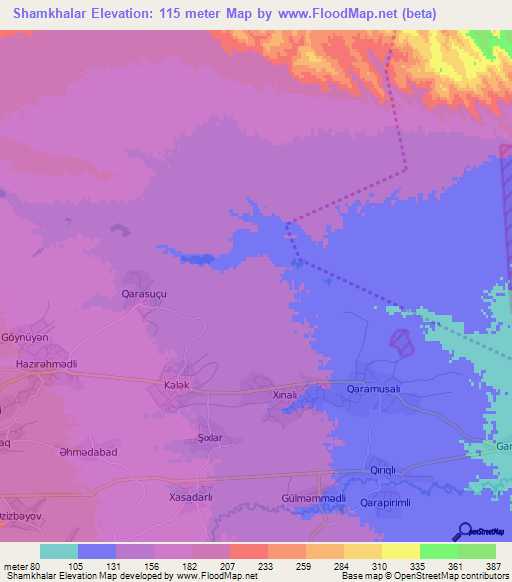 Shamkhalar,Azerbaijan Elevation Map