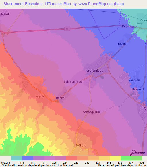 Shakhmetli,Azerbaijan Elevation Map
