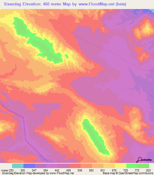 Sixandag,Azerbaijan Elevation Map