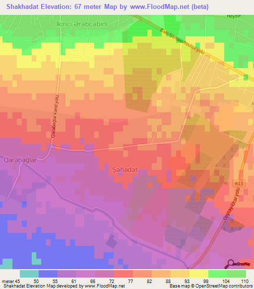 Shakhadat,Azerbaijan Elevation Map
