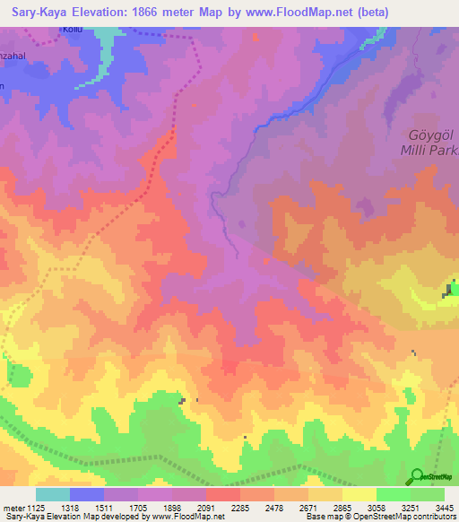 Sary-Kaya,Azerbaijan Elevation Map