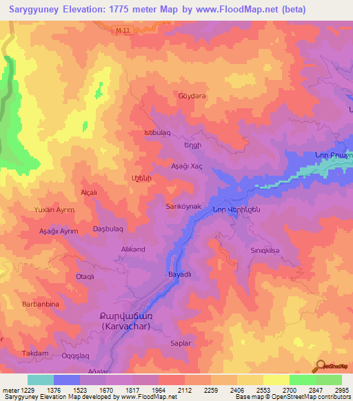 Sarygyuney,Azerbaijan Elevation Map