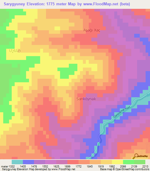 Sarygyuney,Azerbaijan Elevation Map