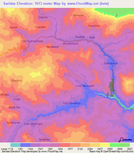 Saridas,Azerbaijan Elevation Map