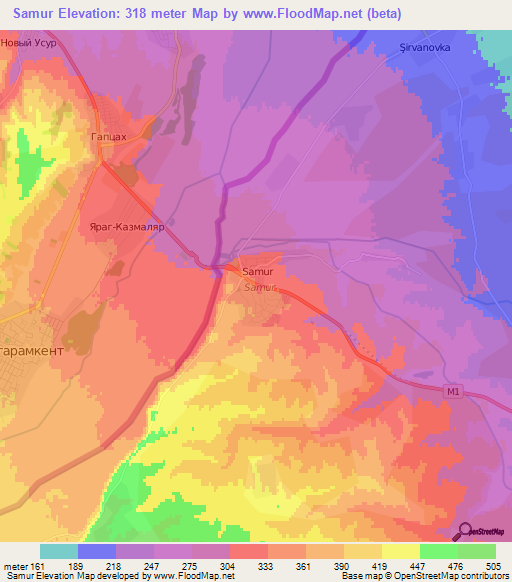 Samur,Azerbaijan Elevation Map