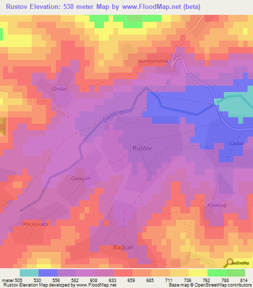 Rustov,Azerbaijan Elevation Map