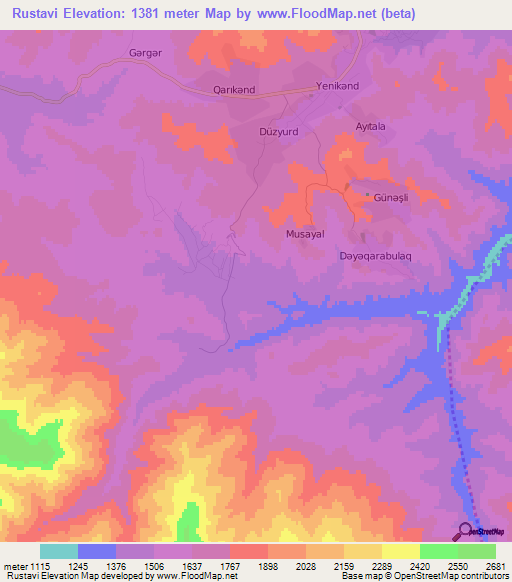 Rustavi,Azerbaijan Elevation Map