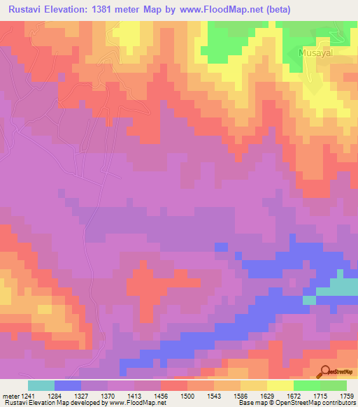 Rustavi,Azerbaijan Elevation Map