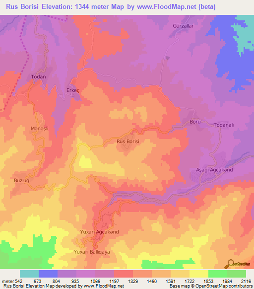 Rus Borisi,Azerbaijan Elevation Map