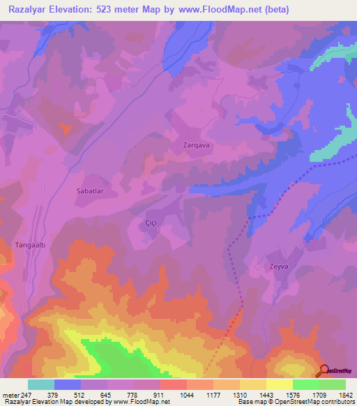 Razalyar,Azerbaijan Elevation Map