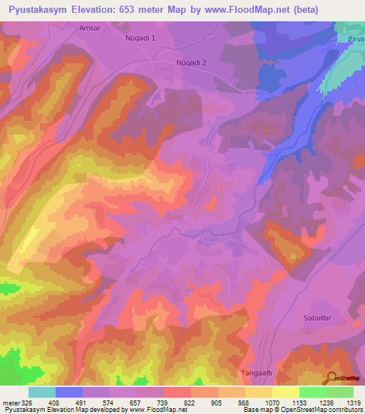 Pyustakasym,Azerbaijan Elevation Map
