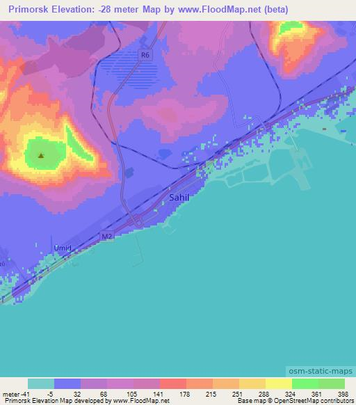 Primorsk,Azerbaijan Elevation Map