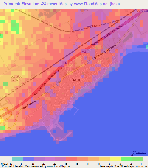 Primorsk,Azerbaijan Elevation Map