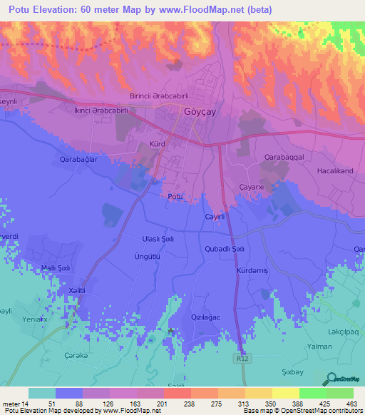 Potu,Azerbaijan Elevation Map