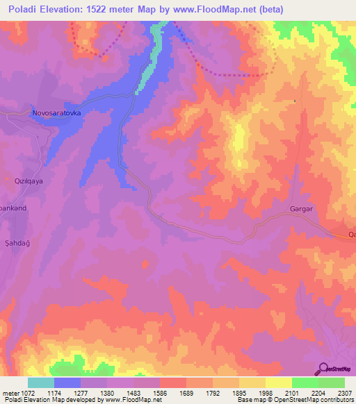 Poladi,Azerbaijan Elevation Map