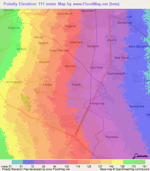 Poladly,Azerbaijan Elevation Map